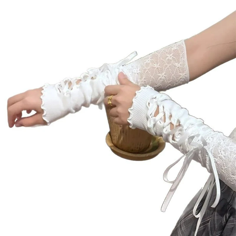 Lolita Gloves Ballet-style White Lace Sleeve Covers New Women's Thin Summer Sun Protection Hot Girl Straps Elastic Sleeve Covers