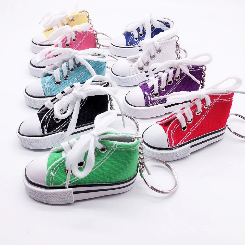 Criativo 3d lona tênis sapato chaveiro bonito mini sapatos esportivos pingente chaveiros simulação do carro berloque saco chave titular