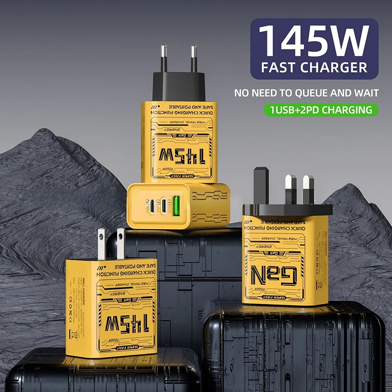 145W 3-Ports Type-C USB Phone Charger For Phone PD Fast Charging Cellphone Power Adapter Travel