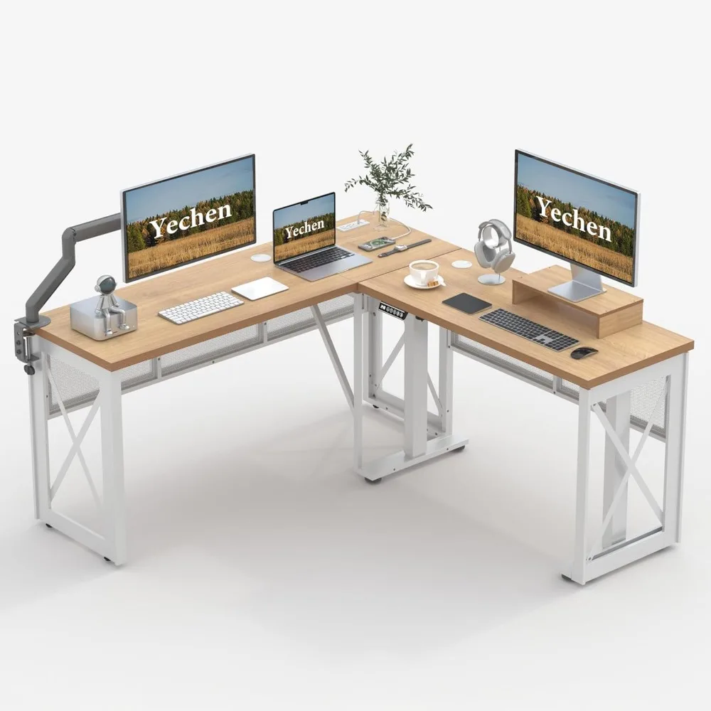 

L Shape Standing Desk, Electric Corner Desk Height Adjustable, 61x60 Computer Desk with 4-in-1 Outlet, for Work Home Office, Li