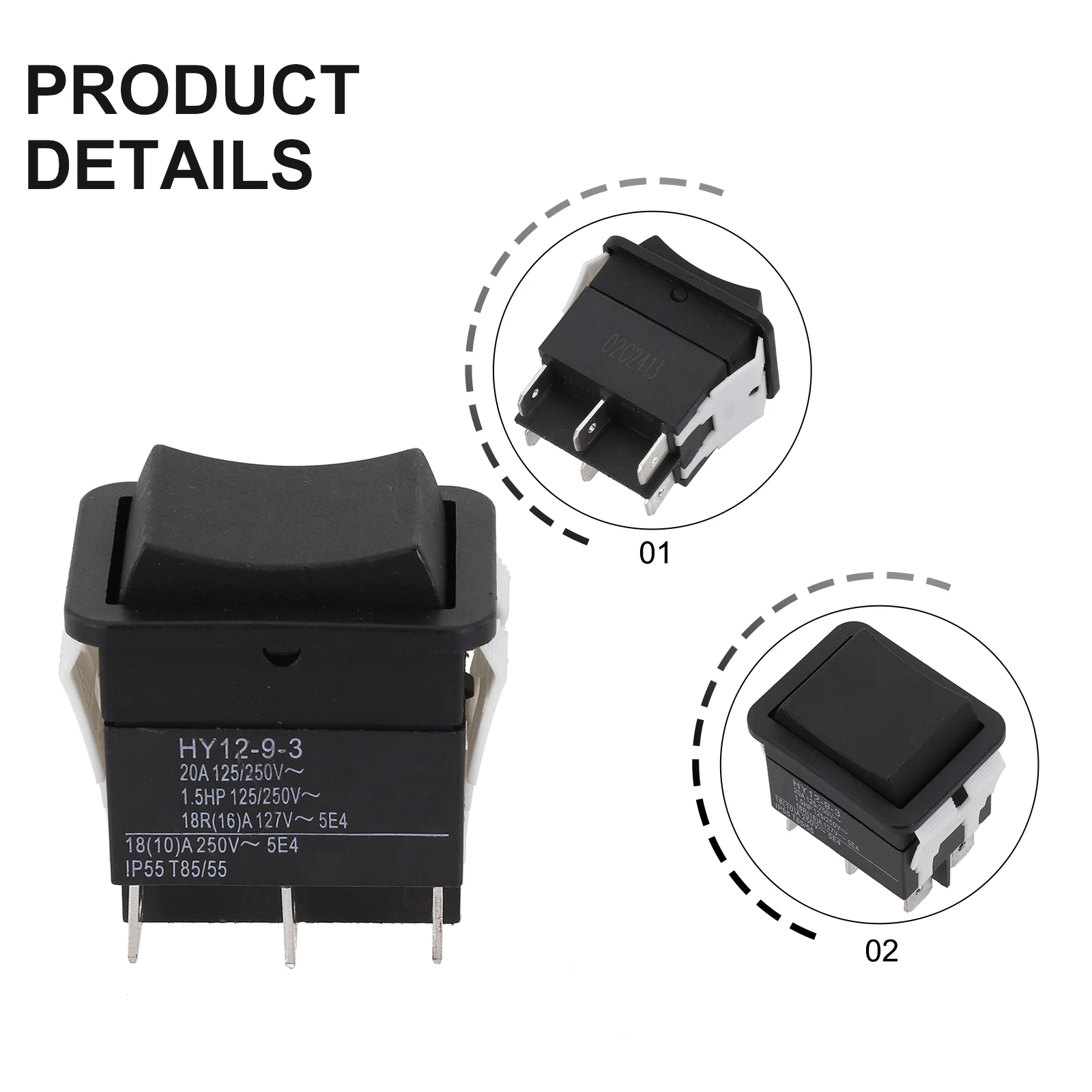 Rocker Switch พร้อมกระบวนการติดตั้งที่ใช้งานง่ายทํางานในแรงดันไฟฟ้า 125/250V และความสามารถในการจัดการสูงสุด 20A