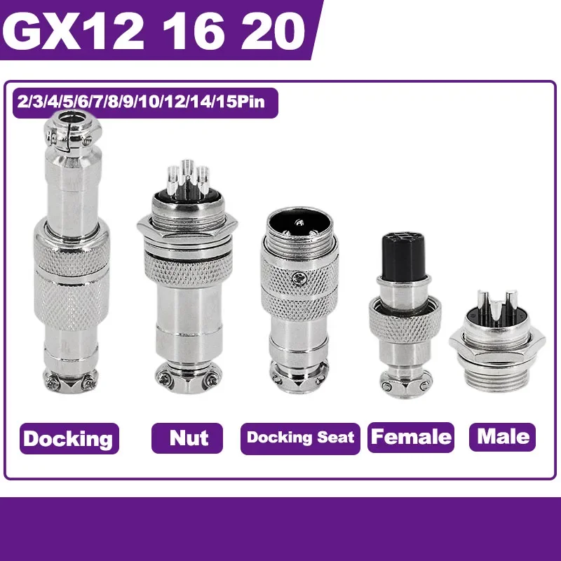 

5/10/20Set GX12 GX16 GX20 Nut & Docking Aviation Connectors 2 3 4 5 6 7 8 9 10 12 14 15Pin Socket Wire Circular Male Female Plug