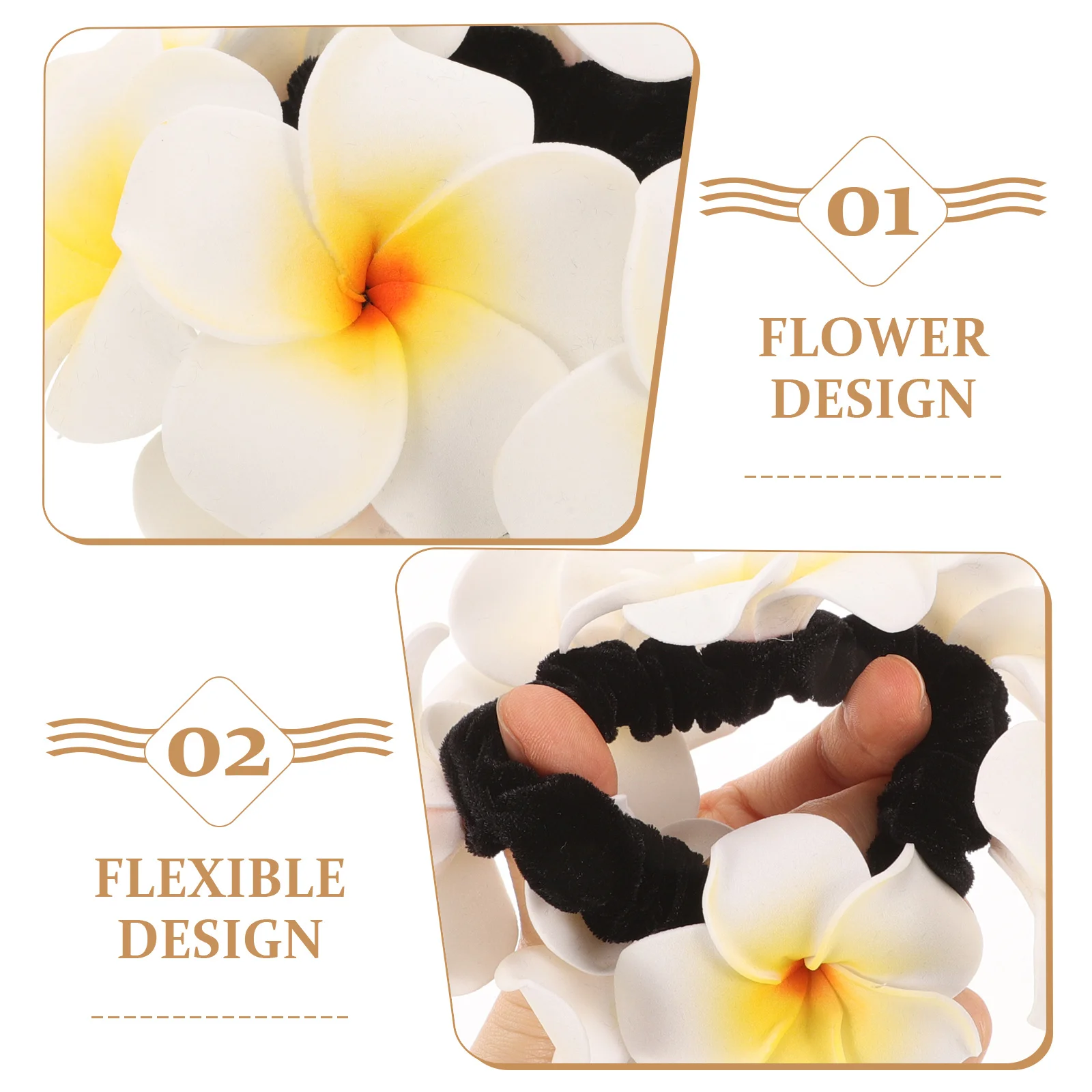 

Hawaiian Plumeria Flower Tie Ring Rope Band For Women Lightweight Festival Accessory Thick Hair Ponytail Cuff