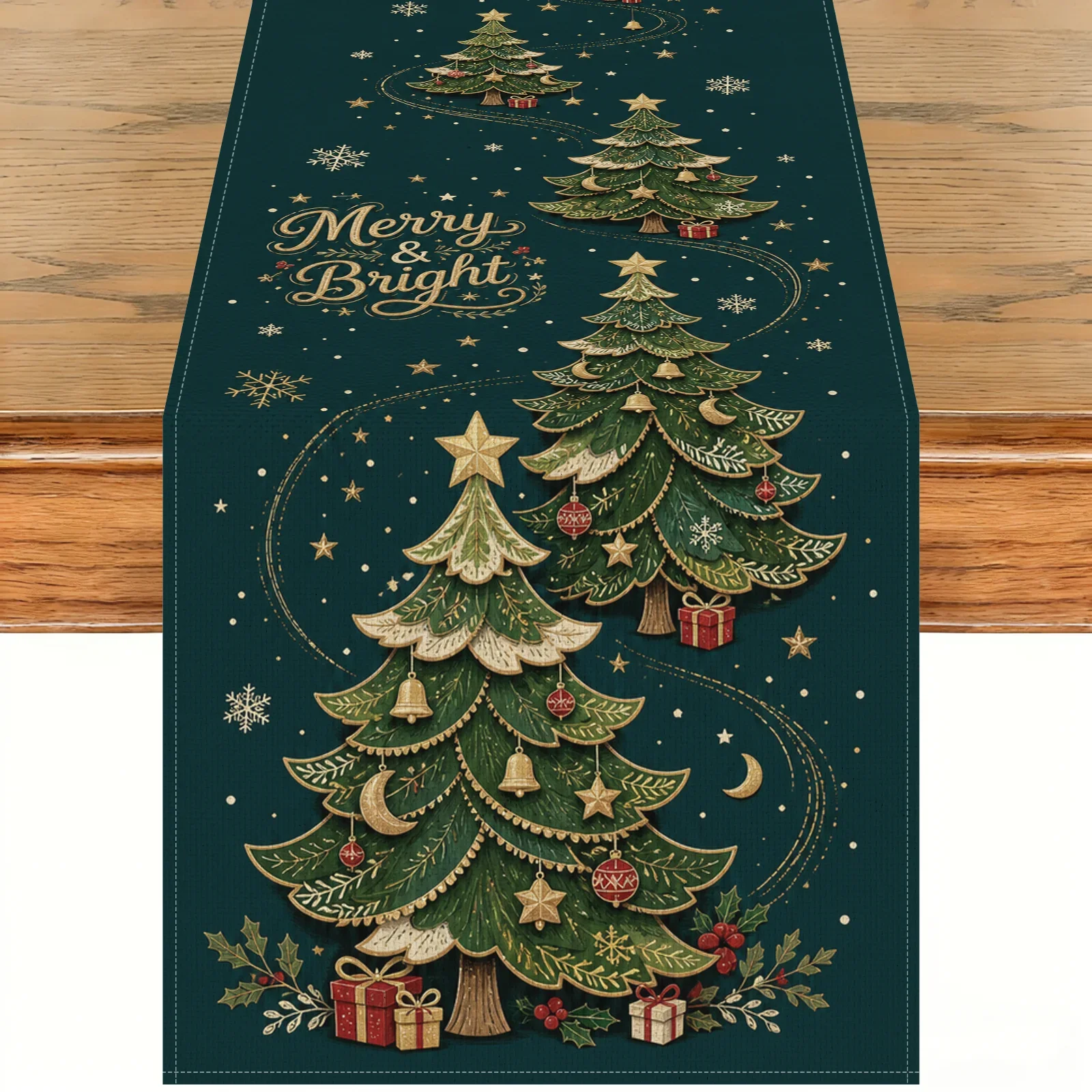 Winter Christmas Tree Table Runner, Practical, Kitchen Dining & Home Party Table Runner