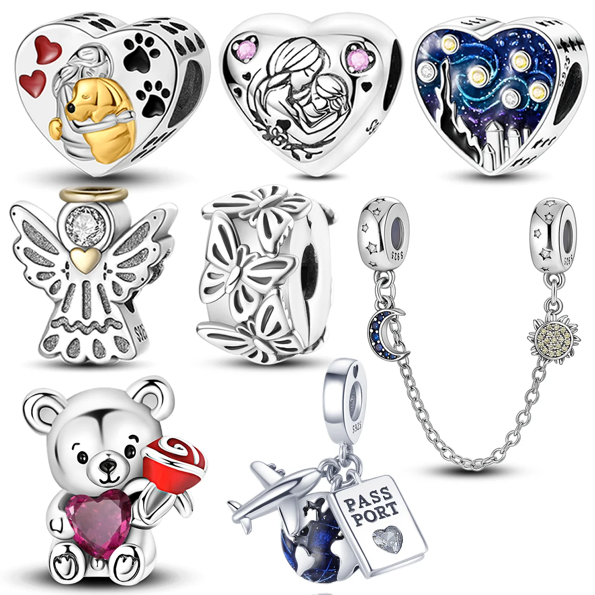 Red Guard Charms Bead 925 Sterling Silver CZ Zircon Pink Mobile Phone Wedding Gift Pendants Fit Original Bracelet DIY Jewelry