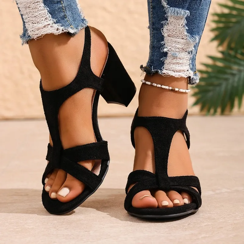 Woman's Shoes Summer Sandals Block Heel Luxury Designer New in Comfortable Trends Stripper Dress for Women Party Black Open Toe