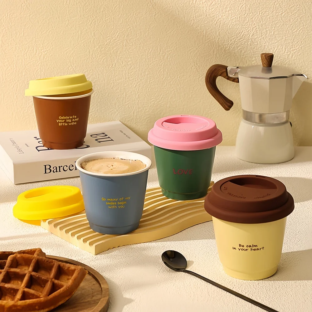 

250ML Coffee Cup Ceramic with Silicone Lid Direct Drinking Mouth Mug Tea Cup Outdoor Portable Creative High Quality Coffee Cup