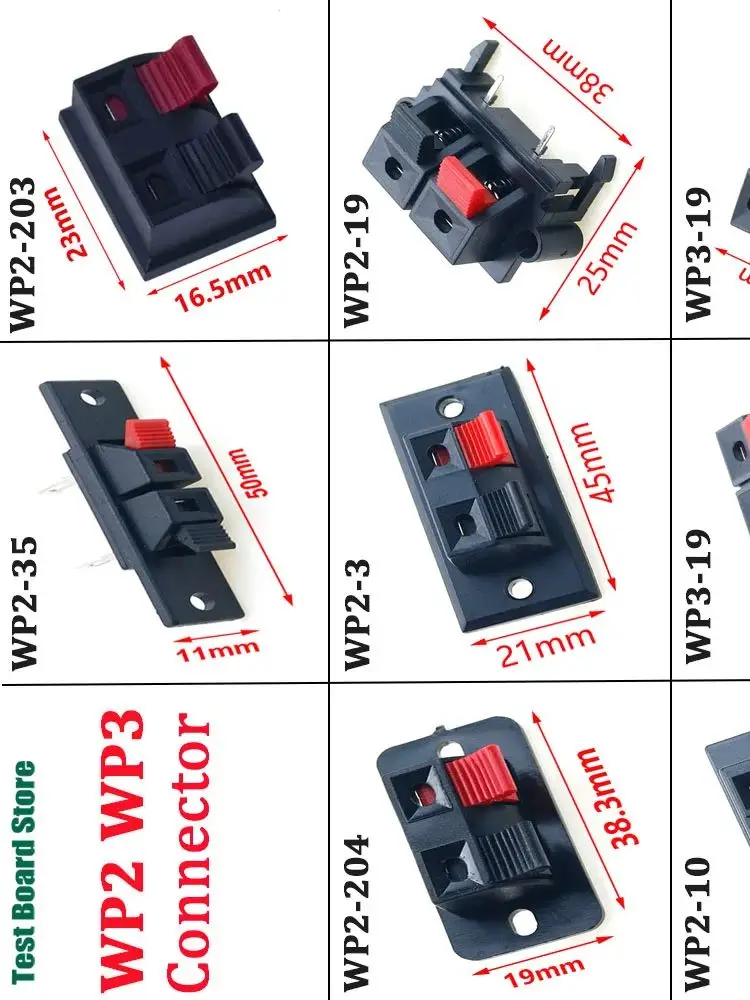 Plaque de haut-parleur stéréo WP2, bornier à 2 voies, connecteur de poste de liaison, bloc de prise, Type poussoir, interrupteur de Terminal à ressort LED