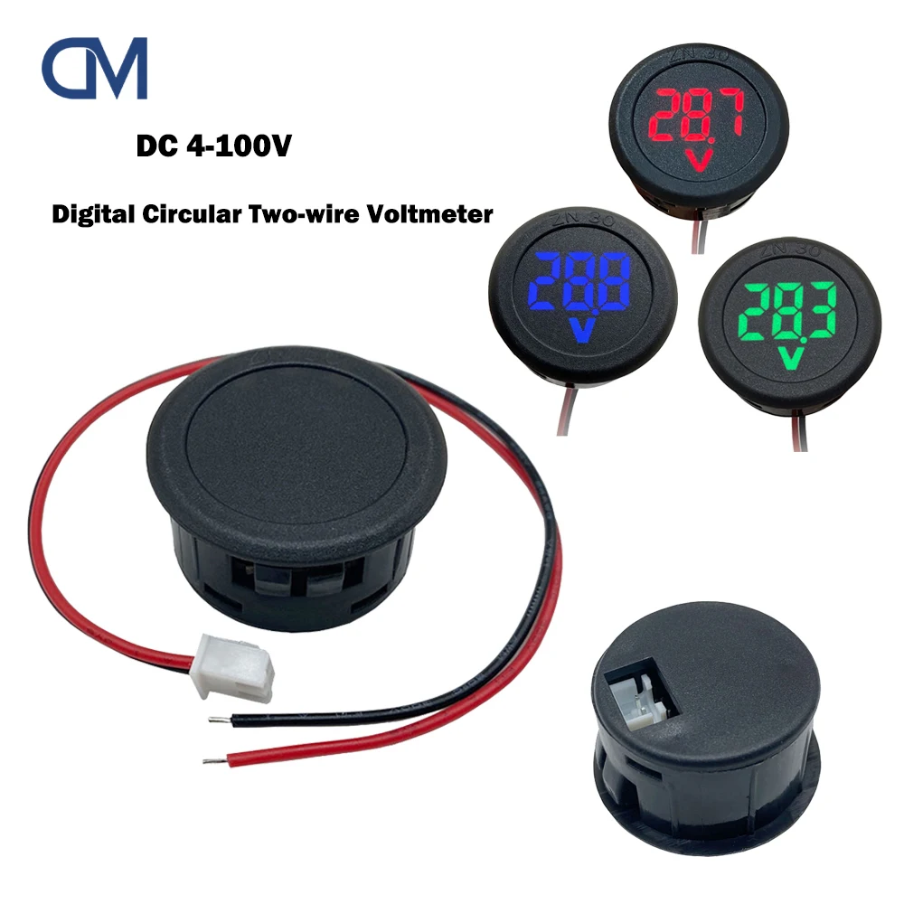 Round DC 4-100V LED Digital Display Circular Two-wire Voltmeter DC Digital Voltmeter Head Display Reverse Connection Protection