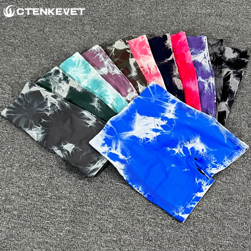 New Tie Dye Seamless Sports Shorts Women Gym Shorts Women Leggings Gym Fitness Pants Running Stretch Training Marble Yoga Shorts