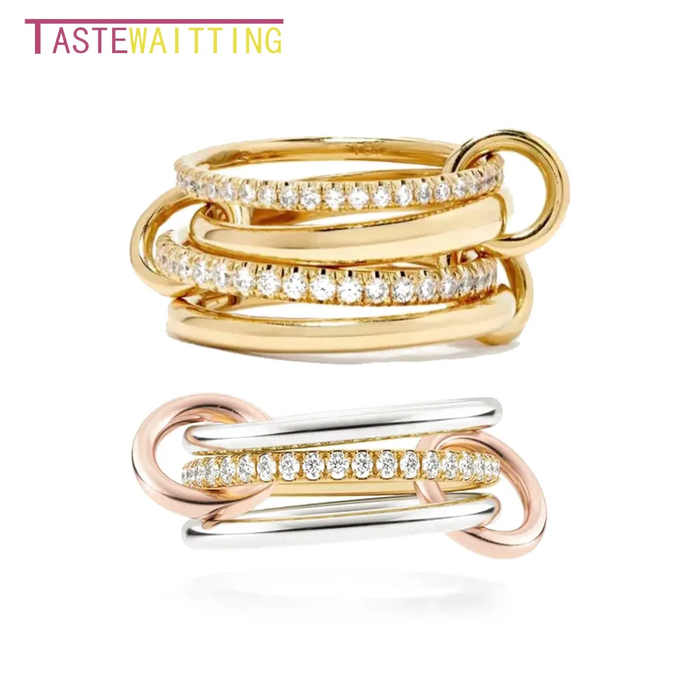 2025 New High Quality 3 Colors 4 Links Stacked Rings Micro Pave Cubic Zircon Mix Color Multi Pieces Stack Full Finger Jewlery