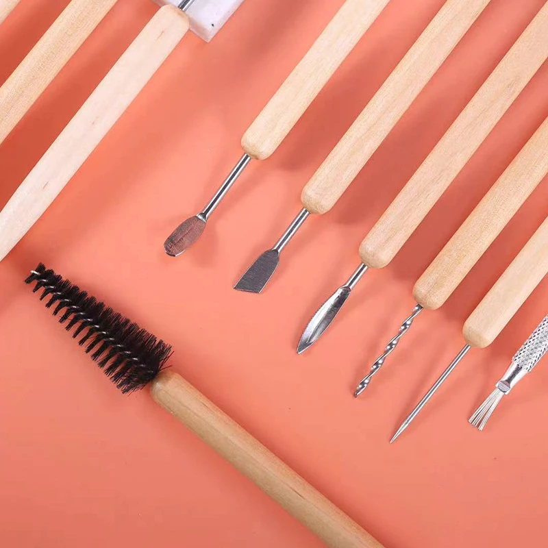 11PCS Pottery Clay SculptingModeling Tool Set, Double-Sided Ceramic Polymer Clay Carving Tools Kit With Smooth Wooden Handle