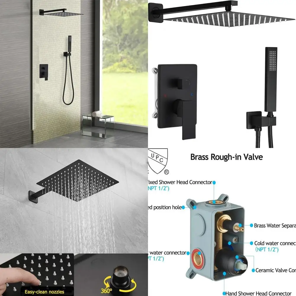 

10. Роскошная настенная душевая система матового черного цвета с дождевой и ручным комбинированным соединением.