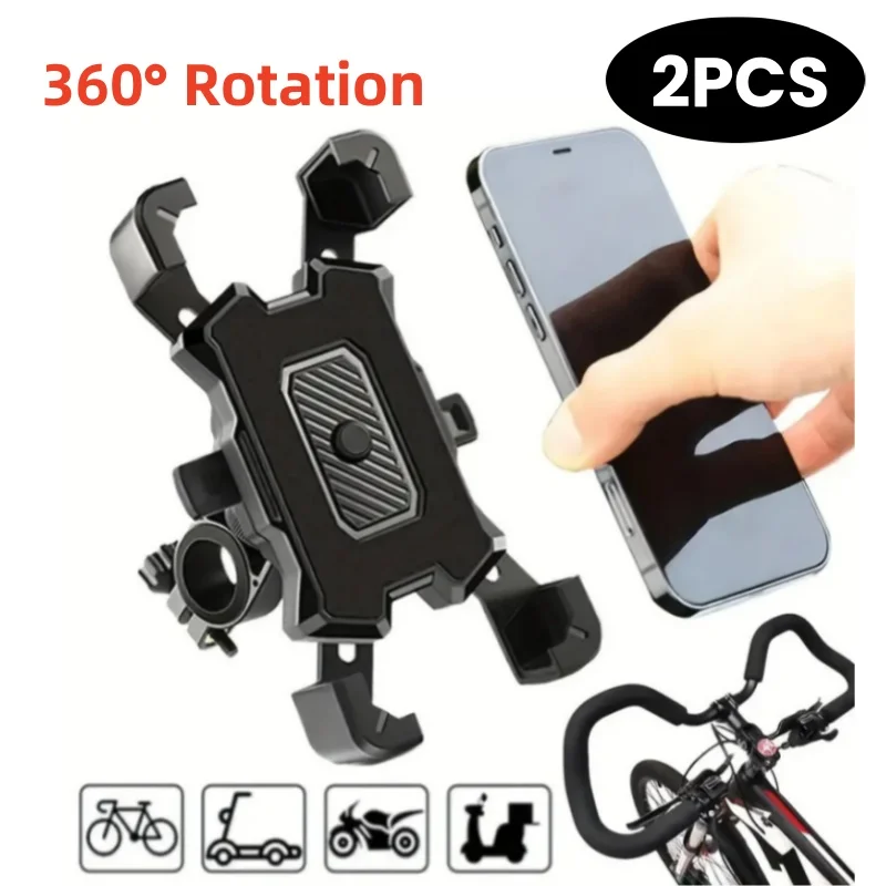 2PCS 360 °   Soporte giratorio y ajustable para teléfono de bicicleta/motocicleta, soporte antideslizante y a prueba de golpes para teléfono, material ABS duradero