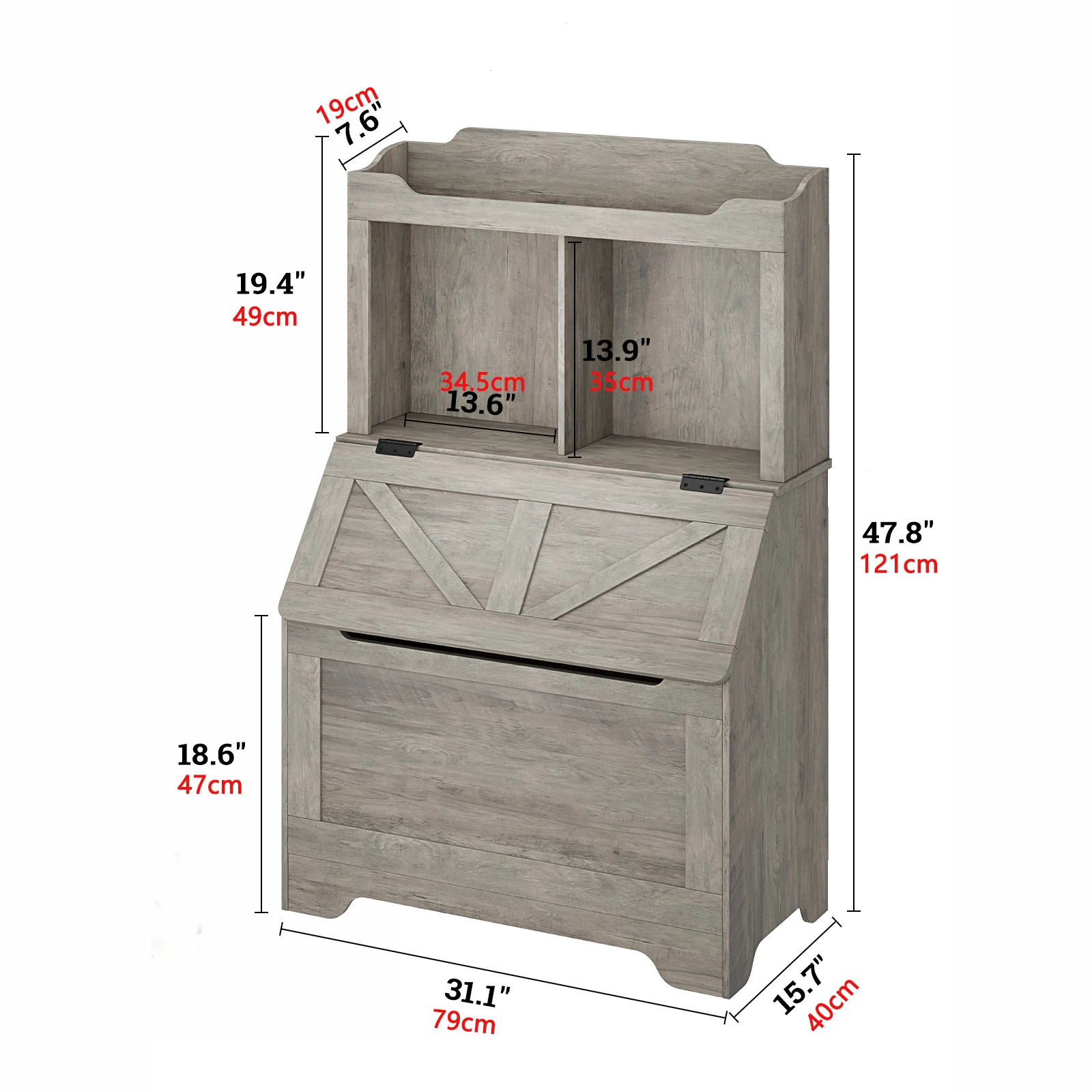 رف كتب للأطفال ومنظم تخزين الألعاب صندوق ألعاب خشبي كبير مع غطاء قلاب ومقصورة لغرفة النوم وغرفة اللعب #4