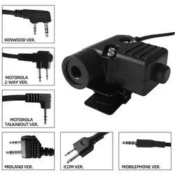 U94 PTT-Stecker für KENWOOD / ICOM / Mobile / MIDLAND / Motorola Talkabout 1 PIN / 2PIN Tactical Headset Militäradapter