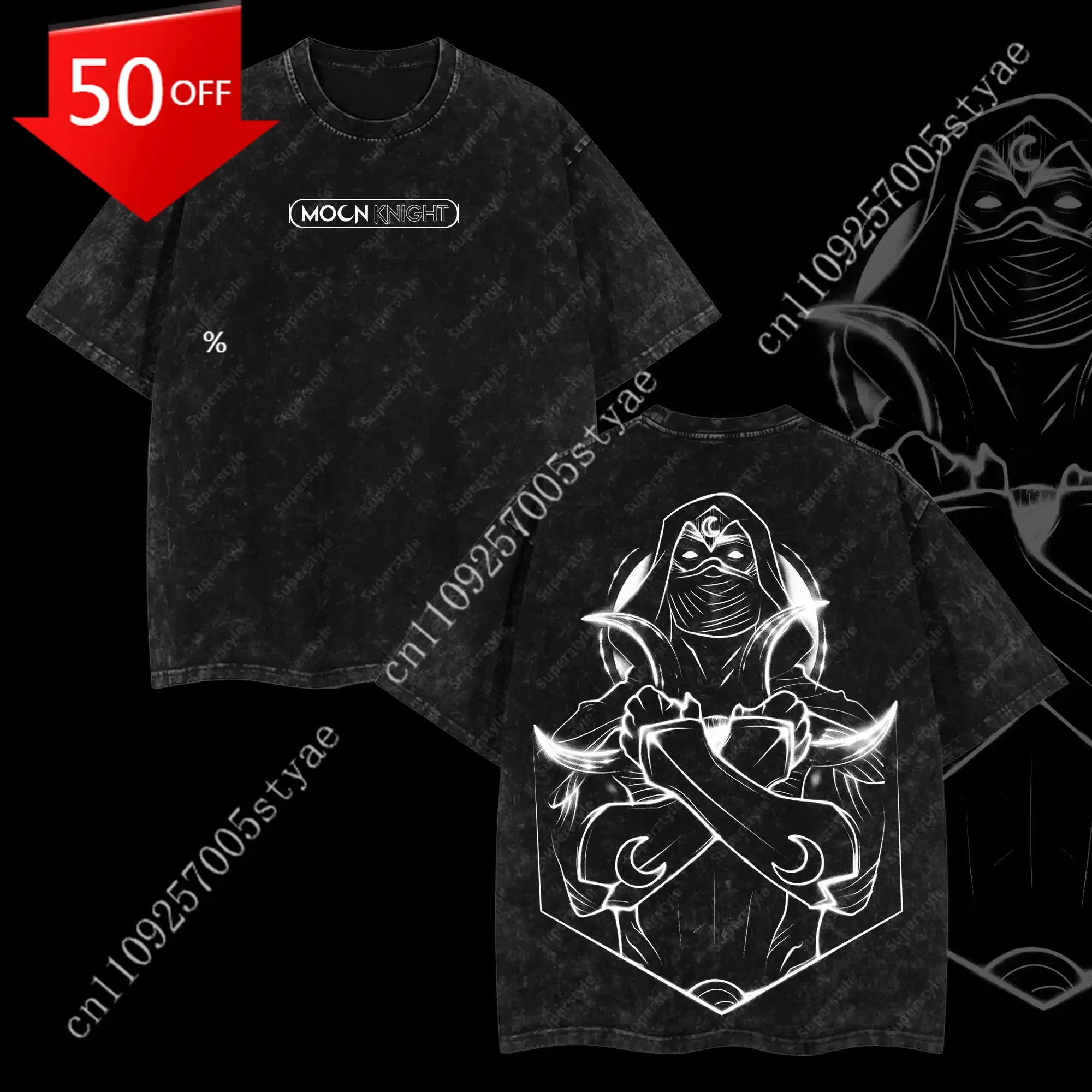 

Marvel Superstyle Moon Knight "Fist of Khonshu" MCU Comic Double Printed Oversize Lightweight Acid Washed Tee