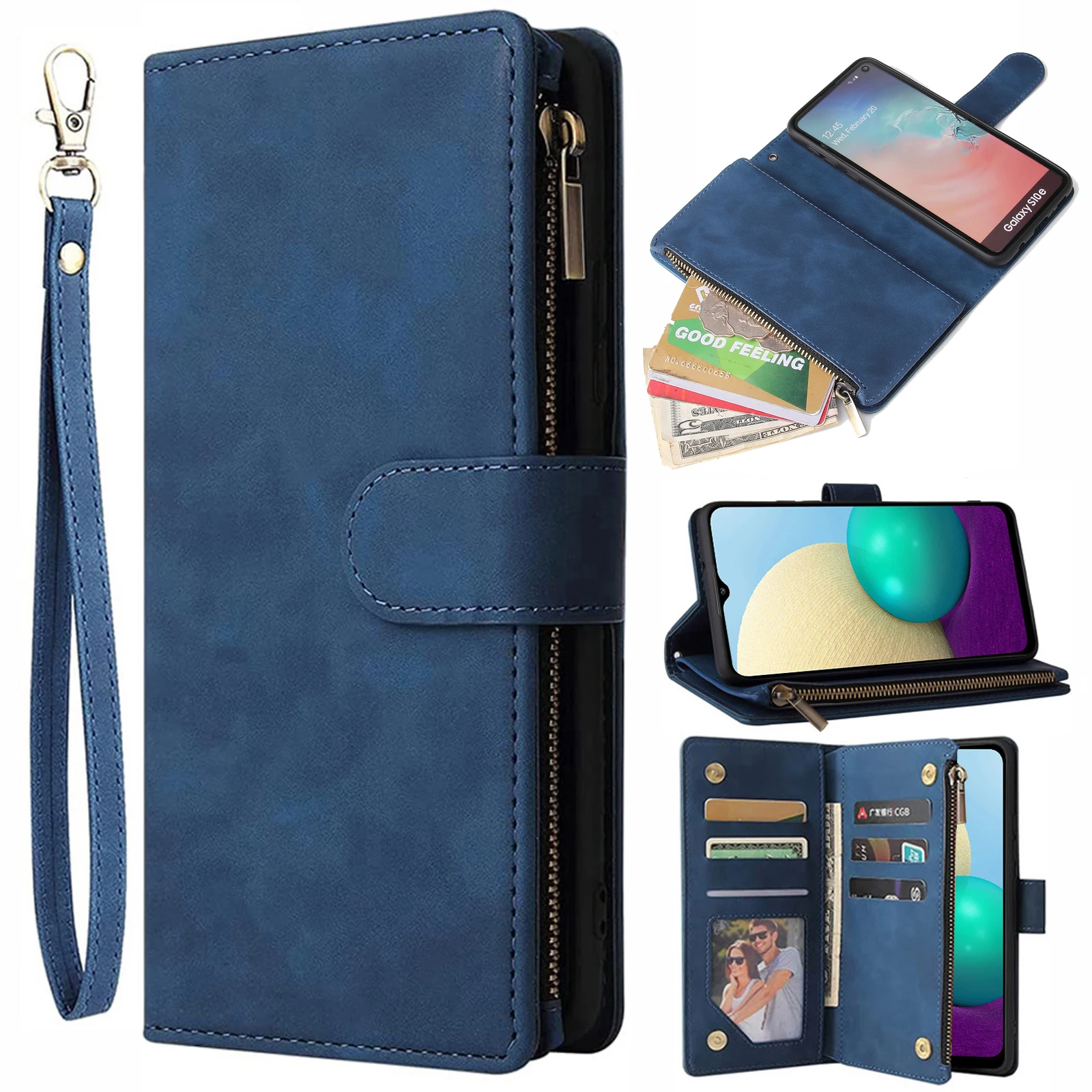 Zipper Pocket Wallet Multiple Card Slots Stand Phone Cover For Samsung Galaxy A8 A9 A6 2018 A7 2015 A5 2016 A3 2017 Star Pro a6