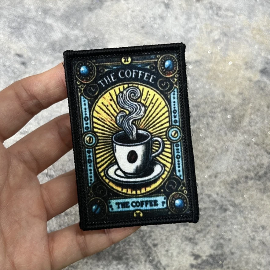 

The Coffee Tactical Tarot Card Printed Hook Loop Backpack Sticker for Clothing Tactical Morale Badge Patches Military Armband