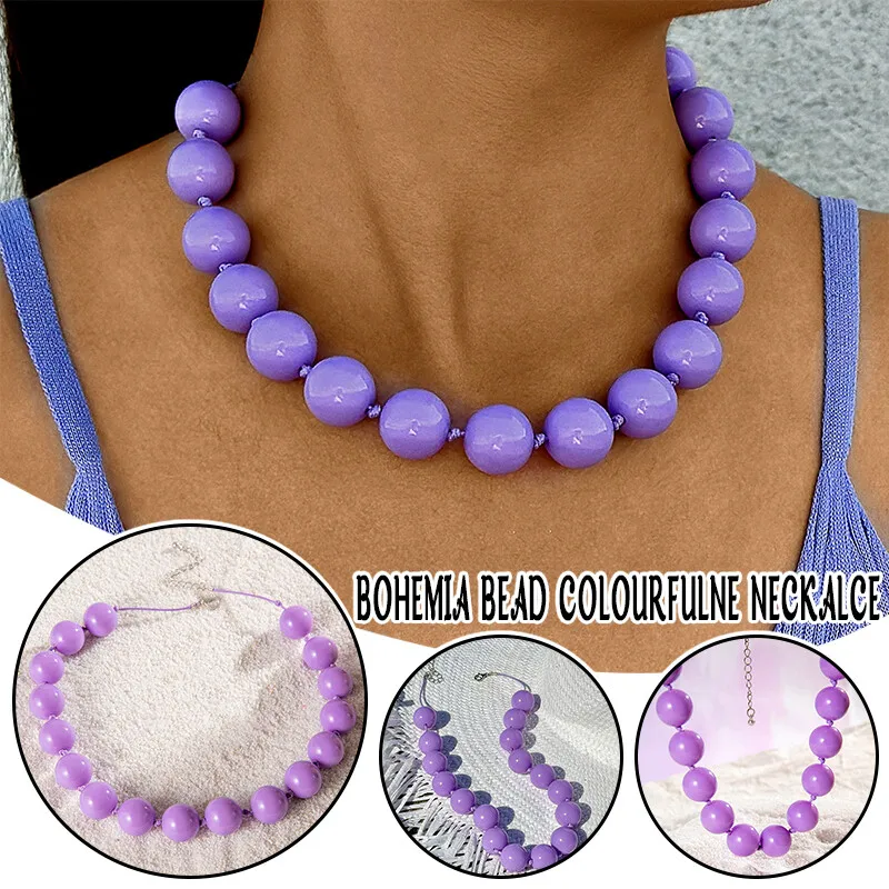 

Adjustable 18Mm Boho Colorful Bead Necklace Round Geometric Design for Women Beach Holiday Party Jewelry