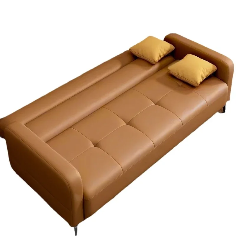 Scratch leather sofa small apartment light luxury straight row three or four people furniture