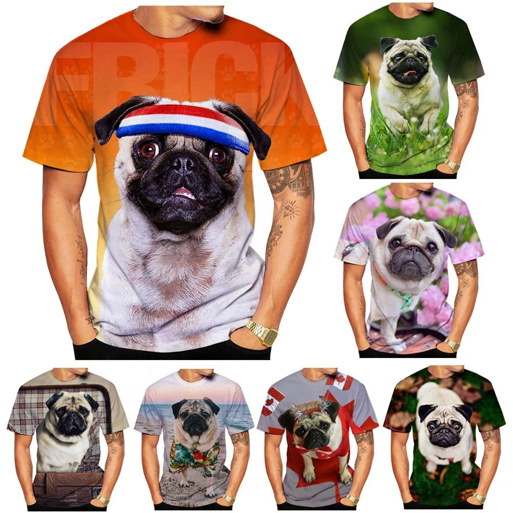 Pug Dog 3D Printed T-shirt Men's and Women's Fashion T-shirt Summer Casual Short Sleeved Animal Dog Shirt Top