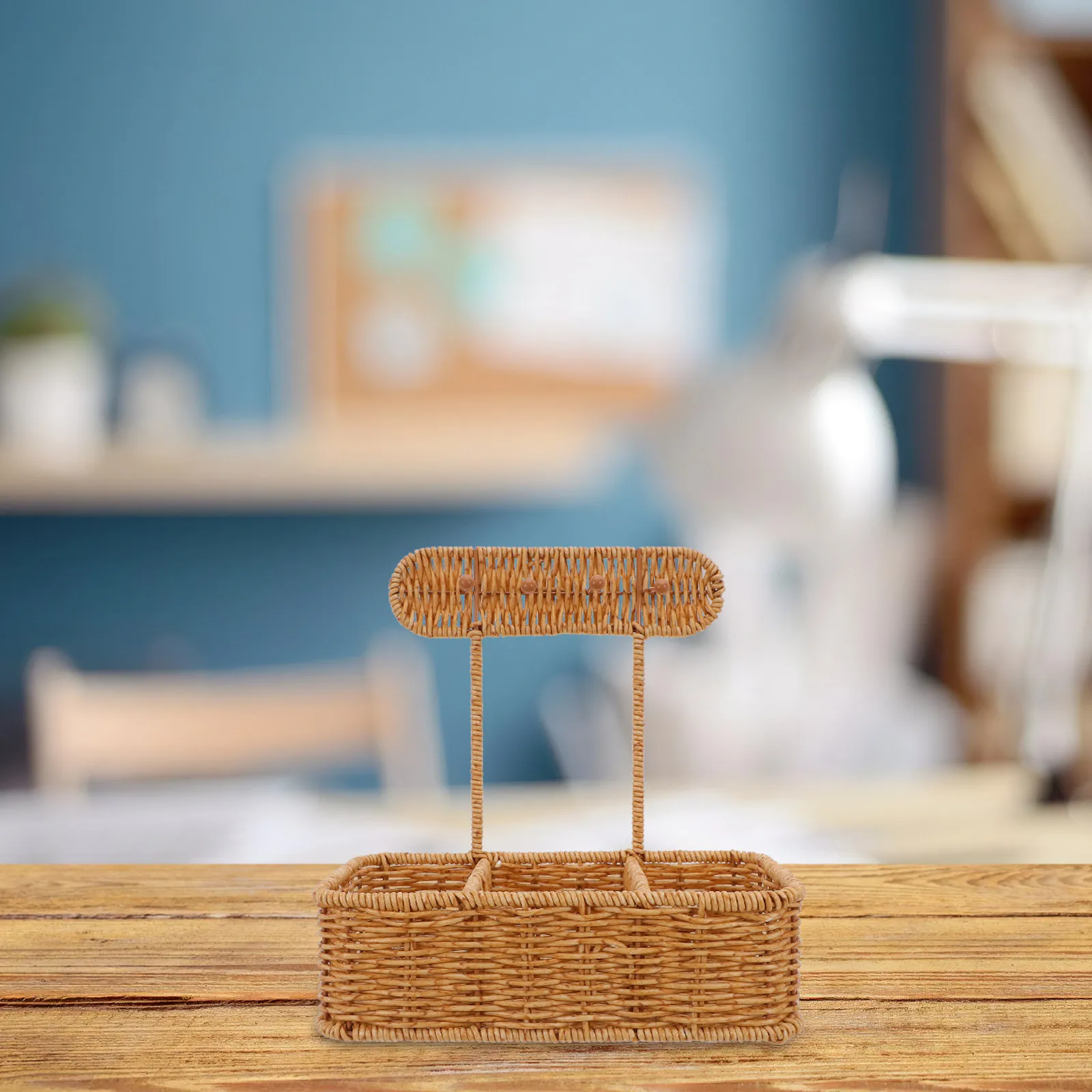 

Плетеная корзина для хранения из искусственного ротанга, настольный органайзер для украшений, подставка для ключей в прихожую, крючки, лоток для часов, плетеный настольный органайзер