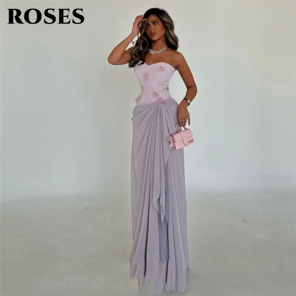 ROSES Light Purple Prom Dress Sweetheart Chiffon Party Dress with Floral Appliques and Ruched Detail Evening Dress Customized image 5