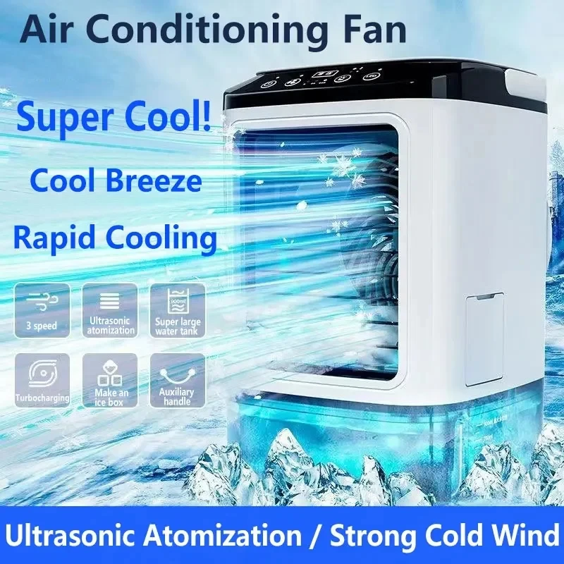 Desktop Air Conditioner Portable Fan Dual Spray Ultrasonic Atomization 3-Speed Mute Air Cooler Night Light Electric Fan for Home