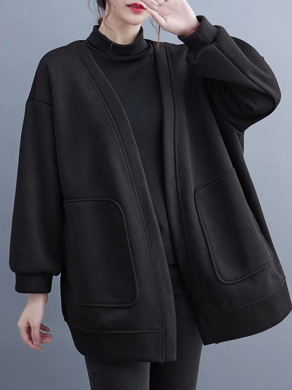 

Повседневная женская куртка больших размеров Long Sve, осенне-зимняя утягивающая верхняя одежда на пуговицах с v-образным вырезом, модный кардиган большого размера