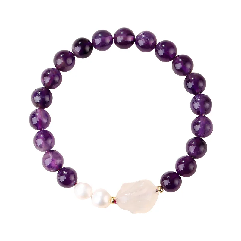 

Amethyst Beaded Bracelet Purple Crystal Bracelet Fashion Hand Jewelry for Women Girls Lovers Valentines Day Anniversary Gifts