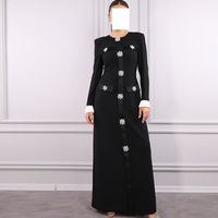 Customized Temperament Crystal Off the Shoulder Jersey Evening Dresses Formal O-Neck Long Sleeves Sheath Floor Length