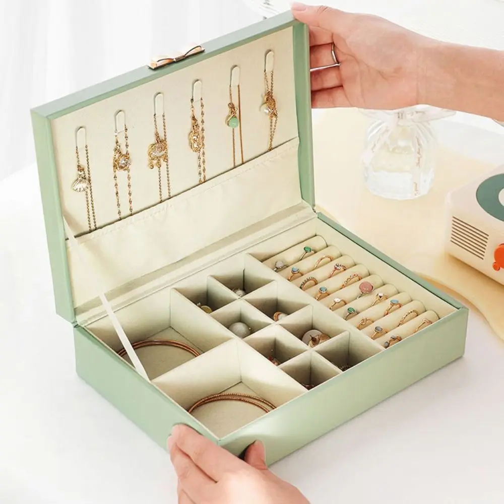 

PU Leather Jewelry Storage Box Green Pink Beige Large Capacity Jewelry Display Case​ One Layer Jewelry Organizer Jewelry Display