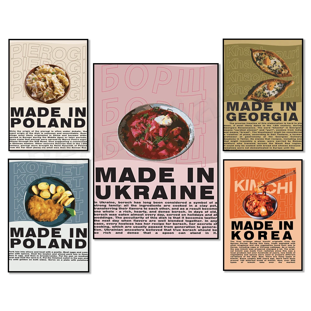 Korean kimchi, Ukrainian food, Polish food, Georgian food, Russian food, Pierogi kitchen decoration food poster
