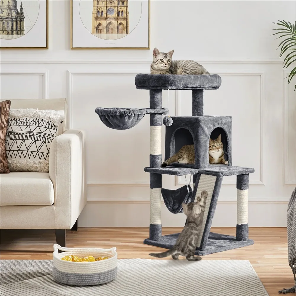 

Cat Tree 40 inch Cat Tree with Sisal-Covered Scratching Board/Posts & Oversized Plush Platform Cat Tower with Hammock Basket