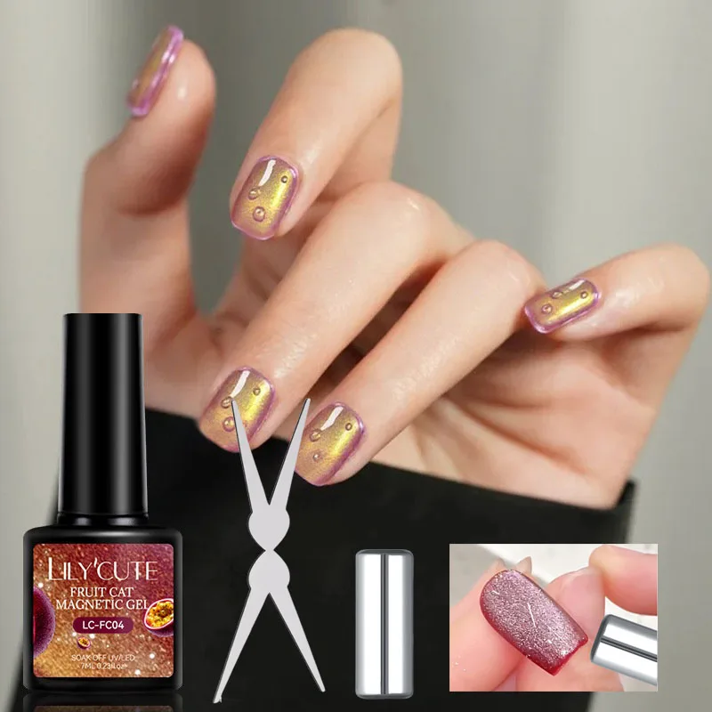 

3pcs Fruit Cat Eye Nail Polish Gel & French Double-headed Magnet Rod Kit Shine Glitter Semi Permanent Soak Off UV Magnetic Glue