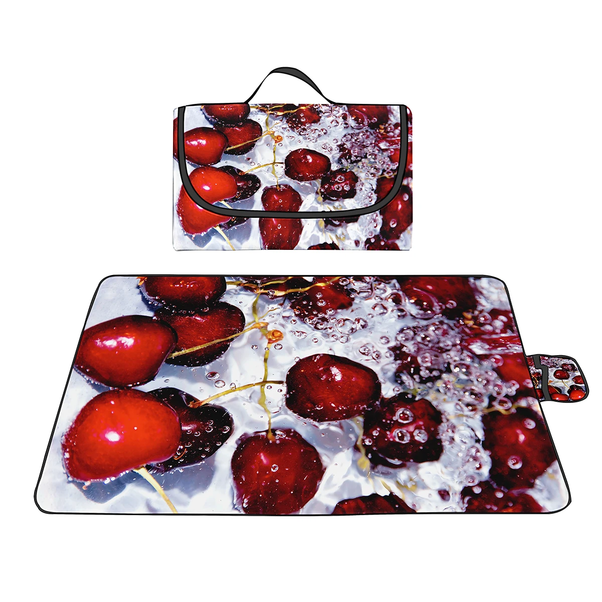 Fruit Delicious Cherries Sandproof Waterproof Picnic Mats Oxford Foldable Portable Beach Blanket Lightweight Mat For Travelling