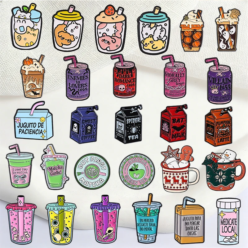 Cartoon Drink Cup Badge Cute Beverage Coffee Tea Milk Enamel Pins Fashion Lapel Brooch Backpack Clothes Jewelry Gift for Friends
