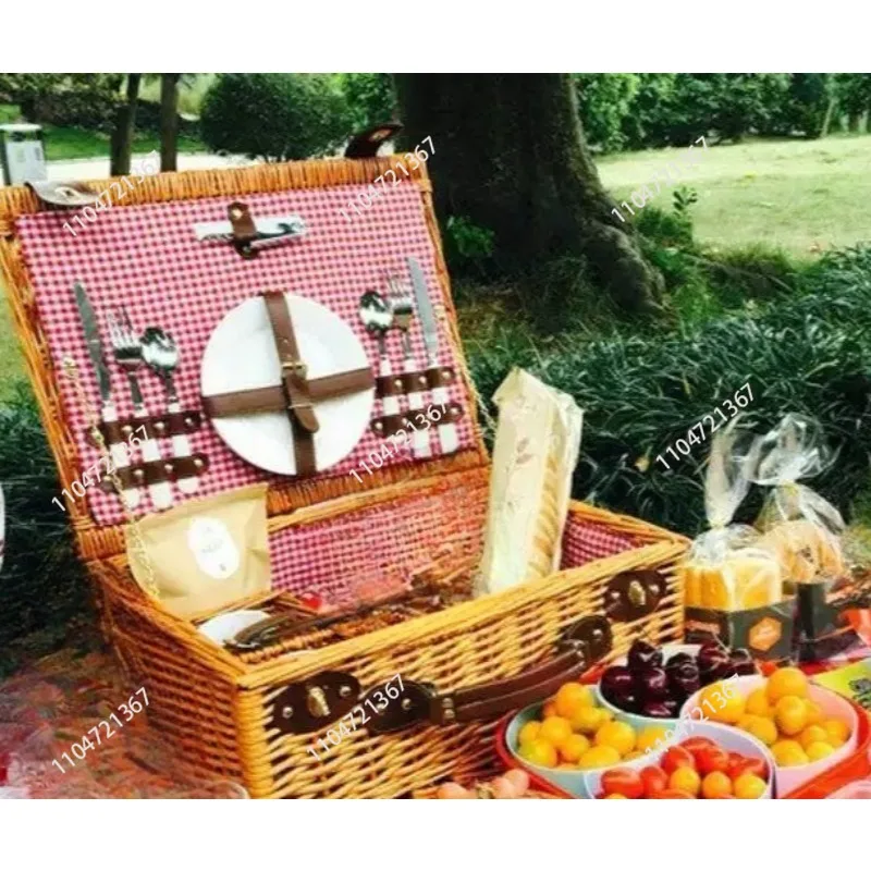 Picnic basket set, wicker outdoor outing with tableware placemat picnic basket 1pcs