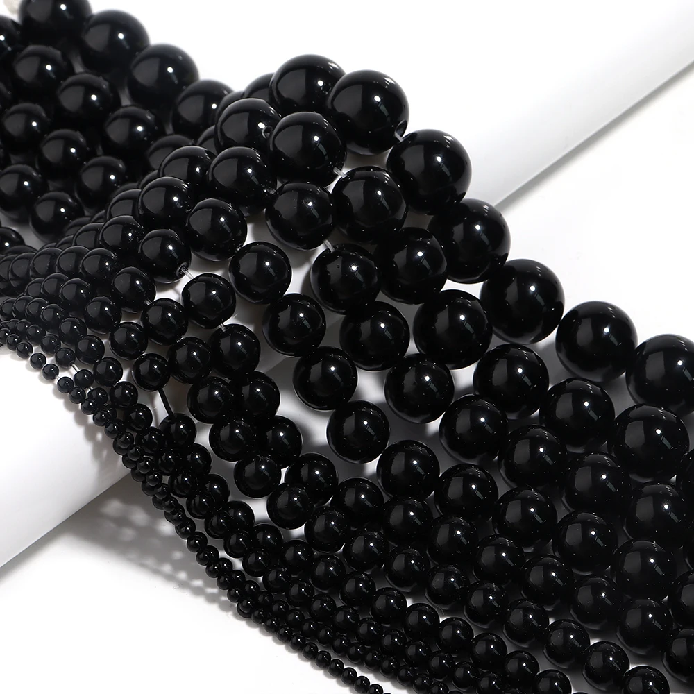 1 bande 2/4/6/8/10/12/14mm perles de pierre d'agate noire Onyx perles de pierre naturelle pour la fabrication de bijoux bricolage collier Bracelet accessoires