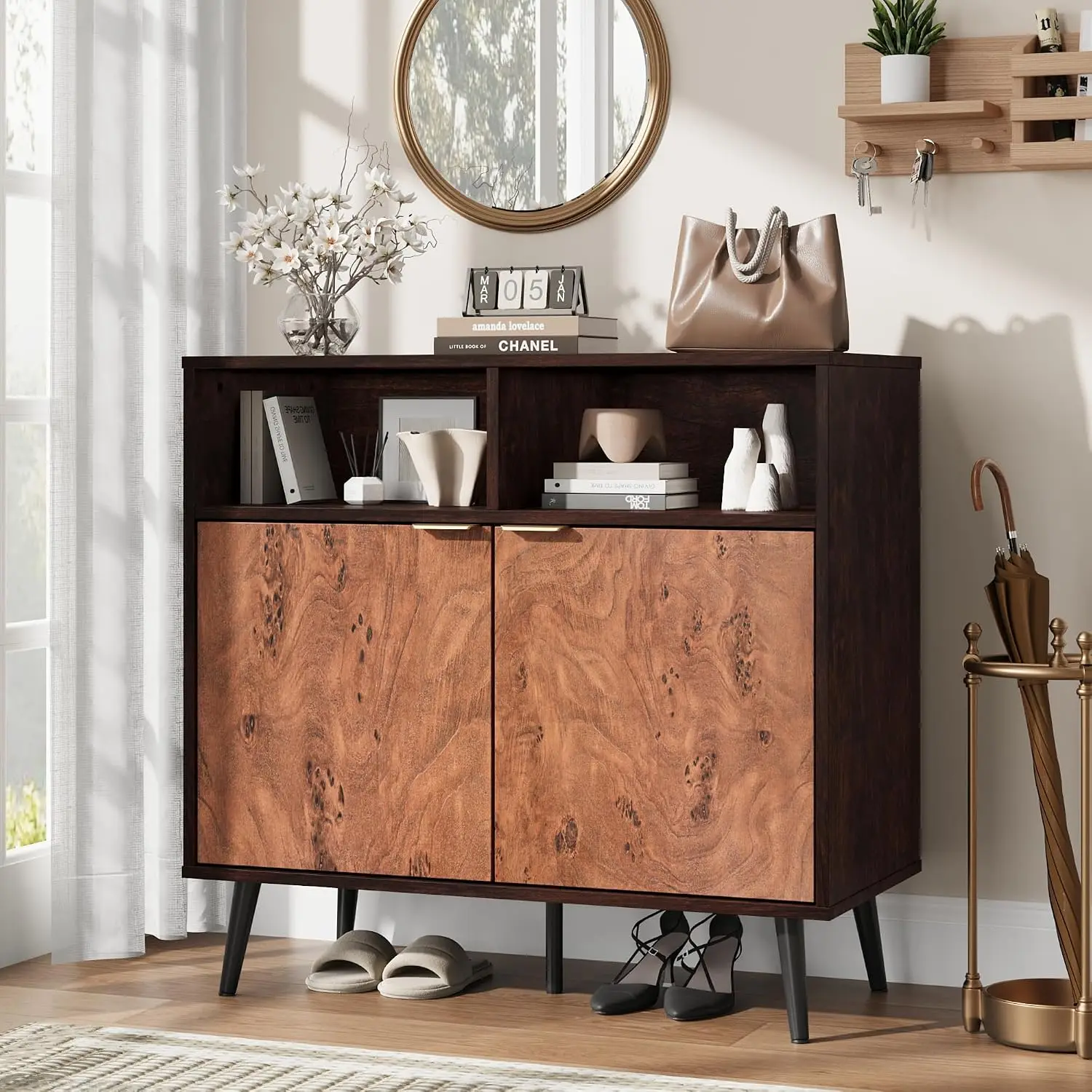 Garvee Industrial Sideboard Buffet Cabinet Rustic Walnut & Burl Texture 31.5
