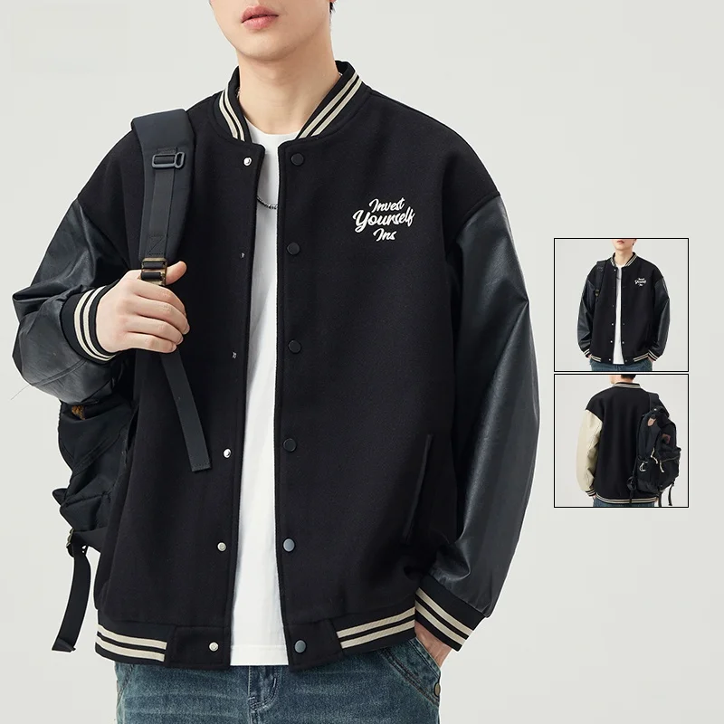 

Trendy Embroidered Patchwork Leather Jaet Men's Loose Fit Retro American Sle Motorcycle Jaet Cool Autumn Outerwear