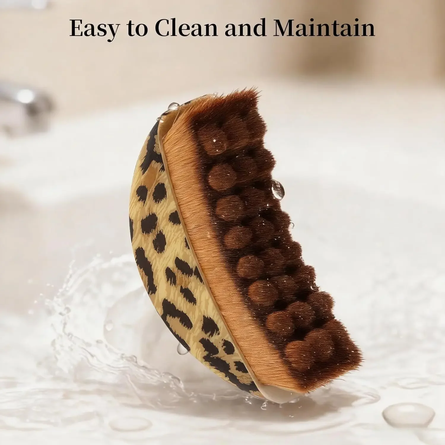 New - Leopard Print Contouring Brush - Ultra-soft bristles, a massage tool for the face, chin, and neck. Ergonomically designed for facial sculpting, skin firming, and lymphatic drainage, it is a self-care product. - Detail 1