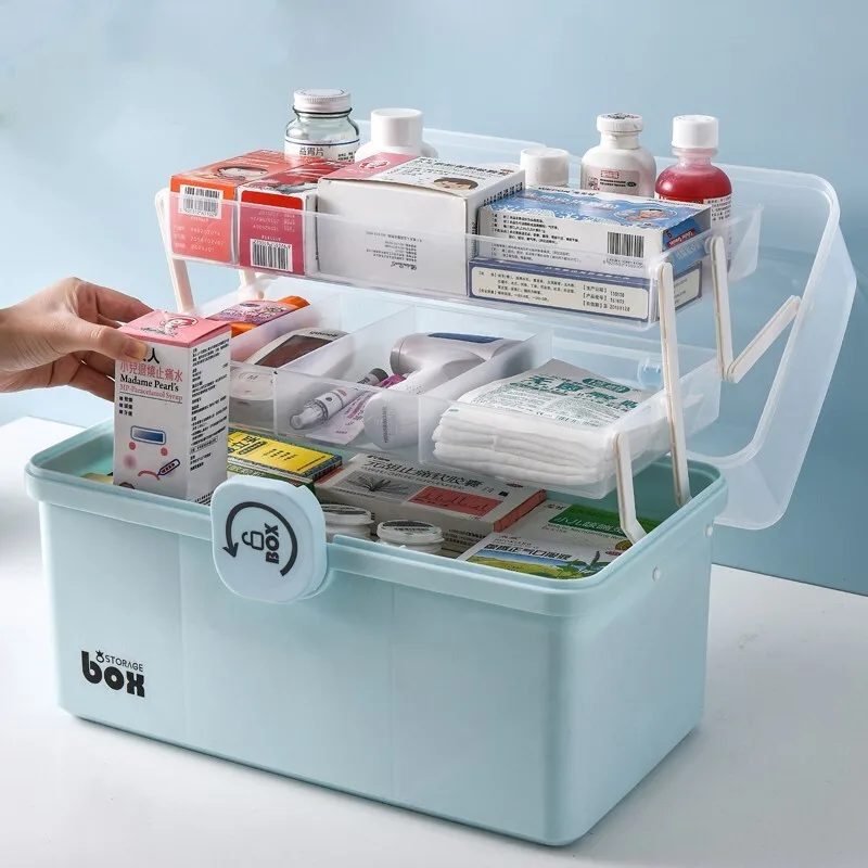 

Large Capacity First Aid Container Plastic Organizer Medicine Storage Box 3 Layers Family Emergency MultiFunctional Pill's Box