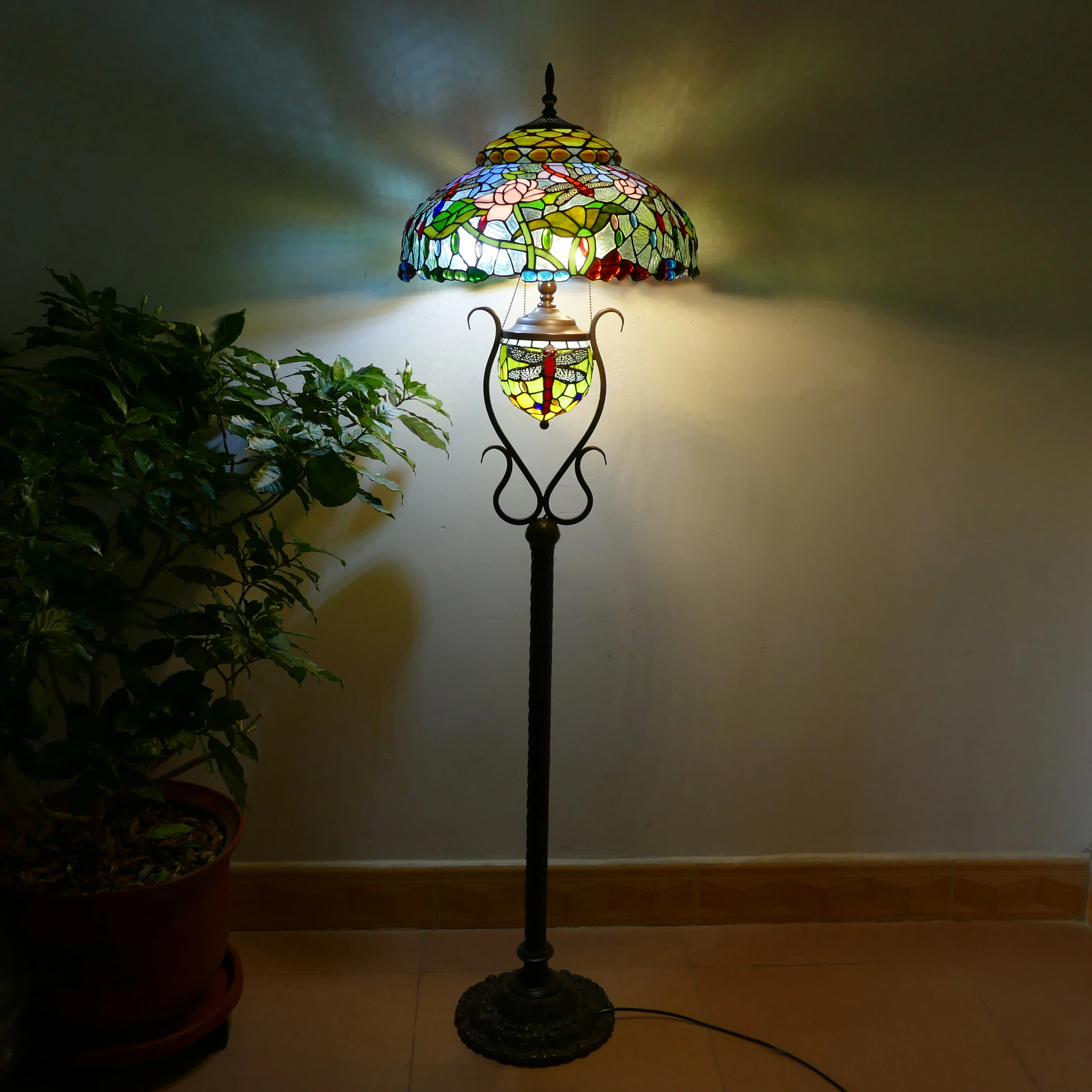 @% Inch Wide Colored Glass Dragonfly Lotus Series Living Room Study Hotel Dining Room Decoration Lighting Floor Lamp