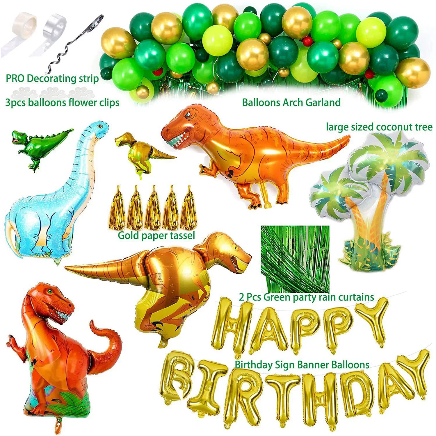 Dinosaurier-Ballon-Set Bogen für Kindergeburtstag Dino-Themenparty Folienballons Lametta-Vorhang Quasten-Hintergrunddekoration – Detail 4