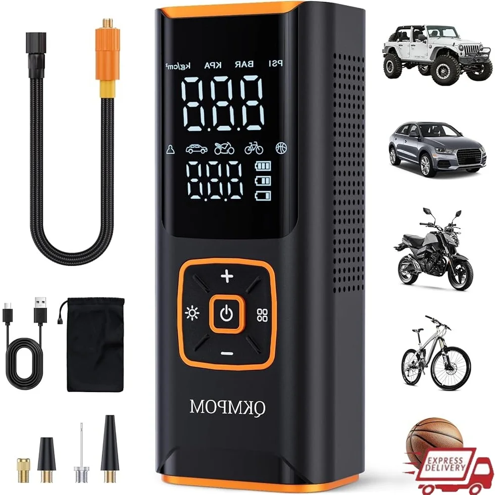 

Cordless Tire Inflator Portable Air Compressor 180 PSI Fast Air Pump with LCD Pressure Gauge Car Bike Football Emergency