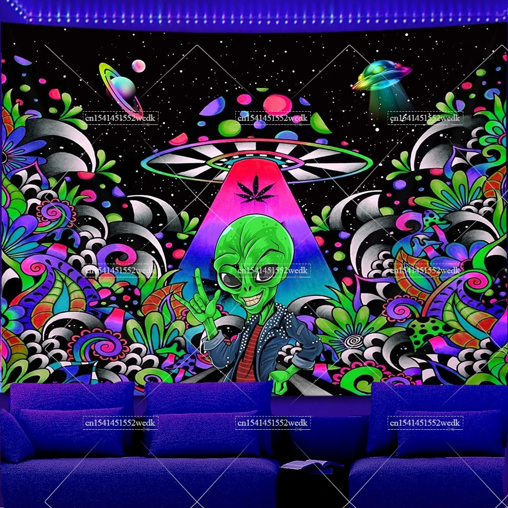 Blacklight Space Alien Tapestry UV Reactive Galaxy Planet Glow In