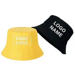 CUSTOM TEXT LOGO Solid Reversible Bucket Hats Men Women Outdoor Fisherman Caps Beach Fishing Hat Unisex Panama Hat