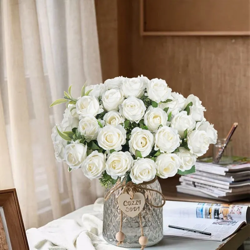 10 Köpfe künstliche Blumen Scrap booking Seiden rosen Weihnachten Hochzeits feier Blumenstrauß Haushalts produkte Vasen für die Heim dekoration